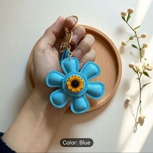 Sunflower Blue Faux Leather Keychain Bag Charm Keychain NWT